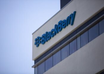 The Blackberry logo located in the front of the company's B building in Waterloo, Ont. on Tuesday, May 29, 2018. THE CANADIAN PRESS/Andrew Ryan