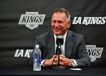 El Segundo, CA - May 15: Ken Holland is introduced as general manager of the Los Angeles Kings at Toyota Sports Performance Center on May 15, 2025 in El Segundo, California. (Photo by Gary A. Vasquez/NHLI via Getty Images)