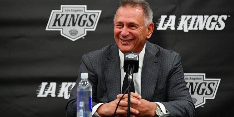 El Segundo, CA - May 15: Ken Holland is introduced as general manager of the Los Angeles Kings at Toyota Sports Performance Center on May 15, 2025 in El Segundo, California. (Photo by Gary A. Vasquez/NHLI via Getty Images)