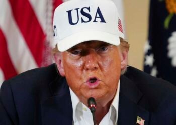 President Donald J. Trump speaks at a roundtable discussion at the Community Emergency Operations Center in Kerrville, Texas, Friday, July 11, 2025.  (Ricardo B. Brazziell/Austin American-Statesman via AP)