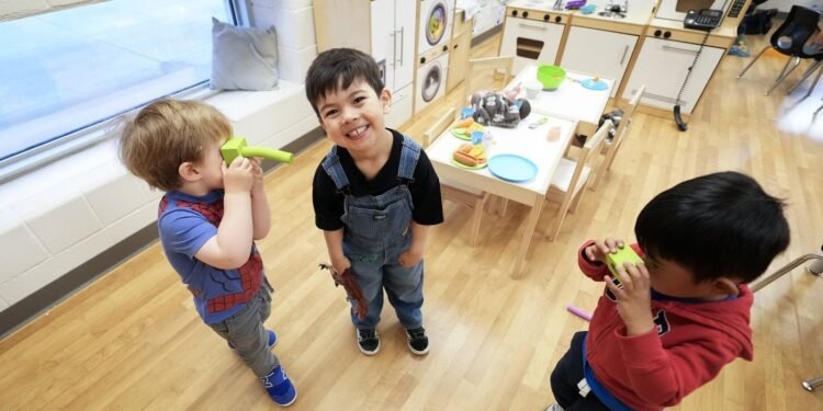 Children play at the Blessed Chiara Badano Child Care Centre in Stouffville, Ont., on Friday, May 2, 2025. THE CANADIAN PRESS/Nathan Denette