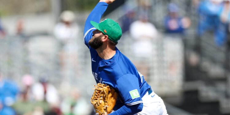 Mar 17, 2025; Dunedin, Florida, USA; Toronto Blue Jays pitcher Tommy Nance (45) throws a pitch against the New York Yankees in the seventh inning during spring training at TD Ballpark. Mandatory Credit: Nathan Ray Seebeck-Imagn Images