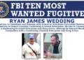 Former Canadian Olympian Ryan Wedding arrested in Mexico case 28 FBI Ten Most Wanted Fugitive poster for Ryan James Wedding with two 2024 photographs and listed criminal charges.