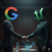 Judge questions Epic–Google $800M Android deal amid settlement 15 Business handshake between figures with Google and Unreal Engine logos, symbolizing a technology partnership or strategic collaboration.