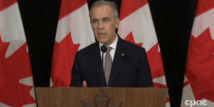 Canadian Prime Minister Mark Carney speaking to reporters in Sydney on Iran strikes