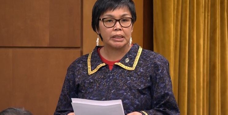 NDP MP Lori Idlout at a press event after joining the Liberal Party in 2026