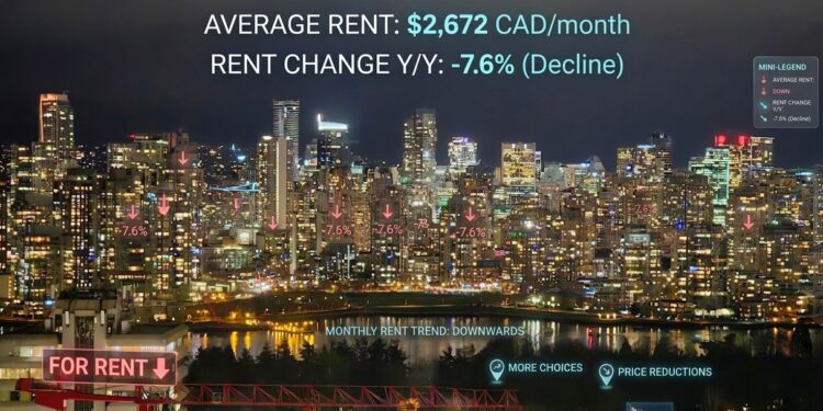 Vancouver apartment buildings amid declining rent prices and rising housing supply