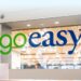 Goeasy logo with a stock market graph showing a steep decline amid loan write-down news