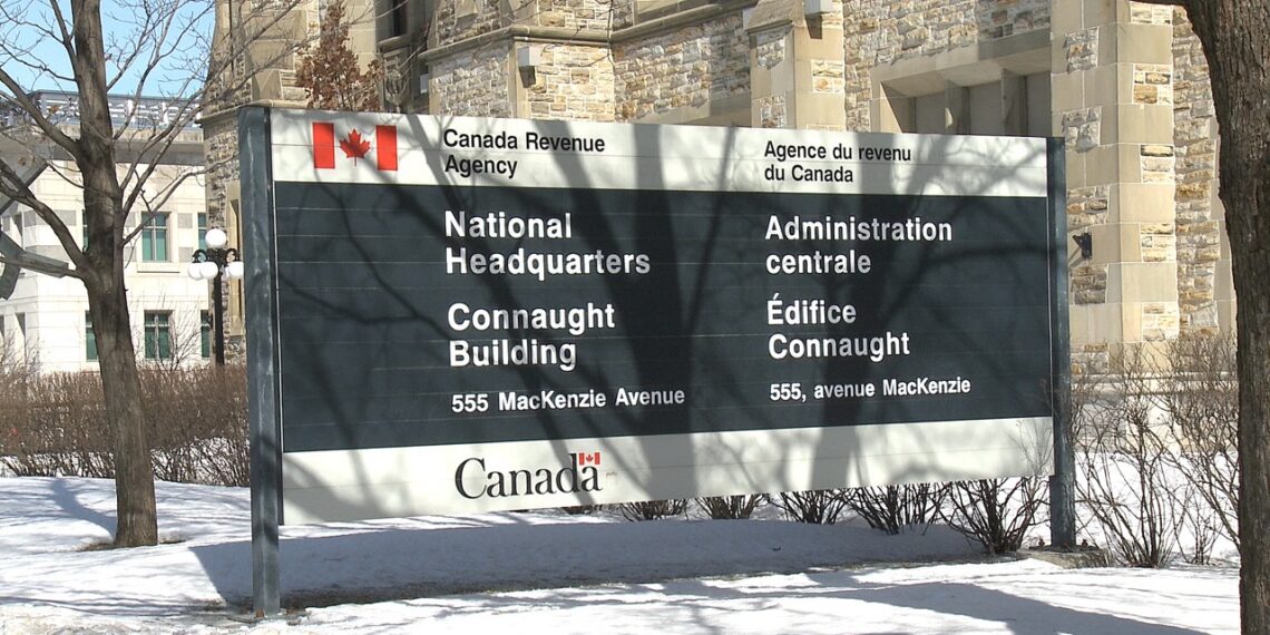 The official Canada Revenue Agency (CRA) signage featuring the Government of Canada logo and 'Canada Revenue Agency' text in English and French.