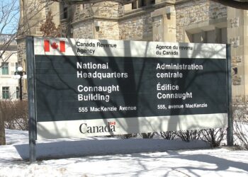 The official Canada Revenue Agency (CRA) signage featuring the Government of Canada logo and 'Canada Revenue Agency' text in English and French.