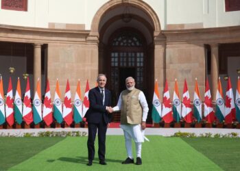 Canada Expands India Education Ties With $100M Scholarships for Indian Students 18 Canadian Prime Minister Mark Carney and Indian Prime Minister Narendra Modi shaking hands at Hyderabad House in New Delhi, symbolizing a historic reset and expansion of the Canada-India relationship