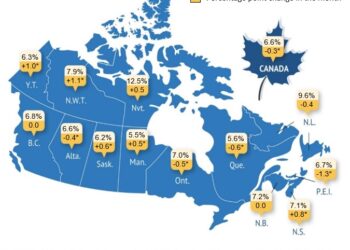 Construction workers at a Canadian job site amid rising employment numbers